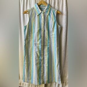 J.G. Hook Vintage Green and Blue Sleeveless Midi Dress Shirt